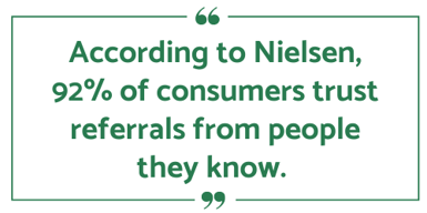 According to Nielsen, 92% of consumers trust referrals from people they know.