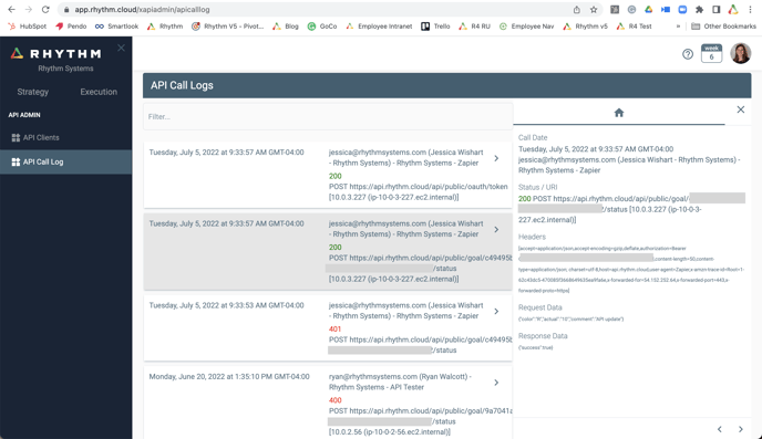 v5 API Call Log detail