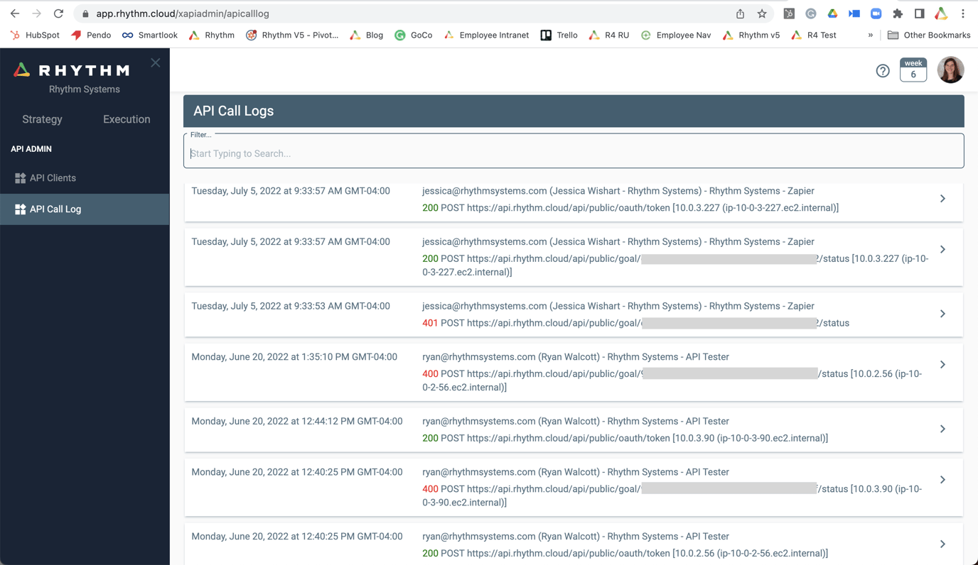 View API Call Log